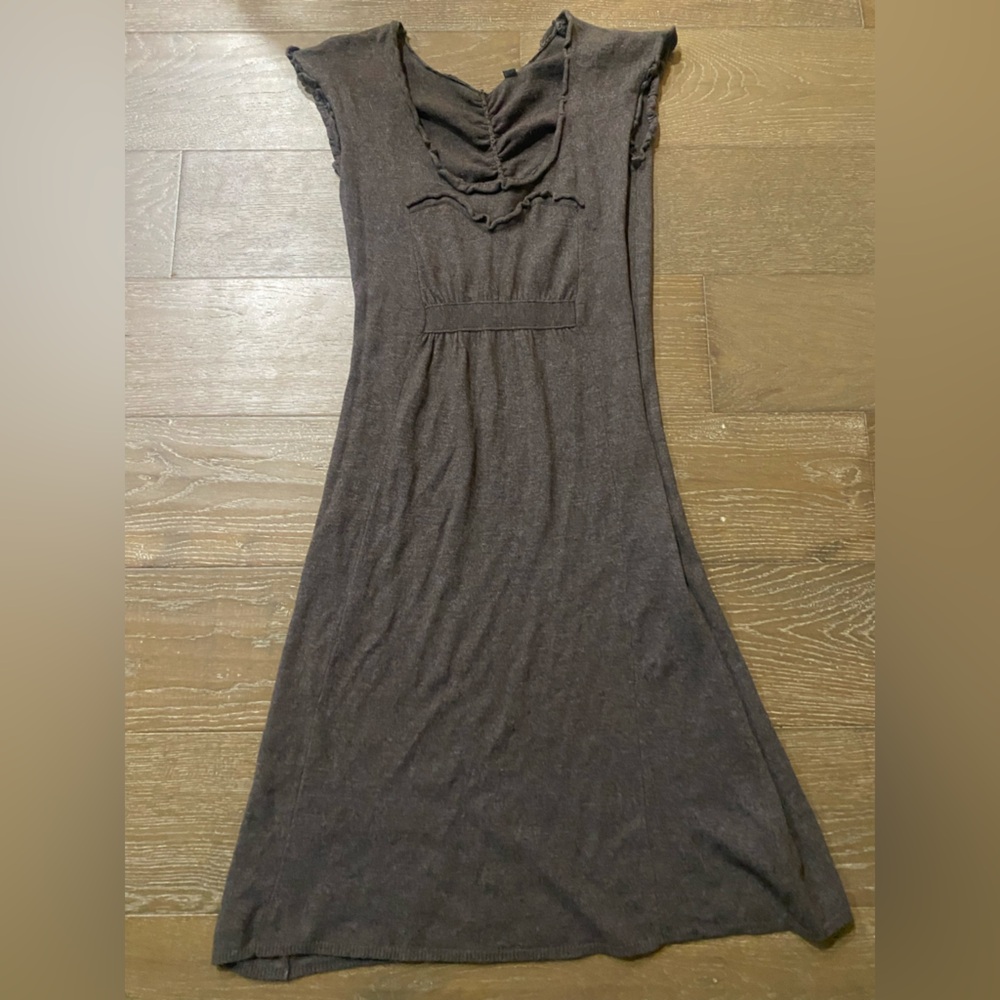 New Anthropologie Knitted & Knotted Knit Brown Wool Sweater Ruched Fall Dress M